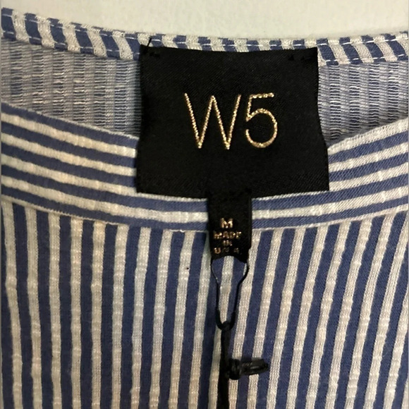 NWT W5 || Blue & White Ribbed Short Sleeve Top Button Accent Boxy Made in 🇺🇸 - Picture 4 of 7